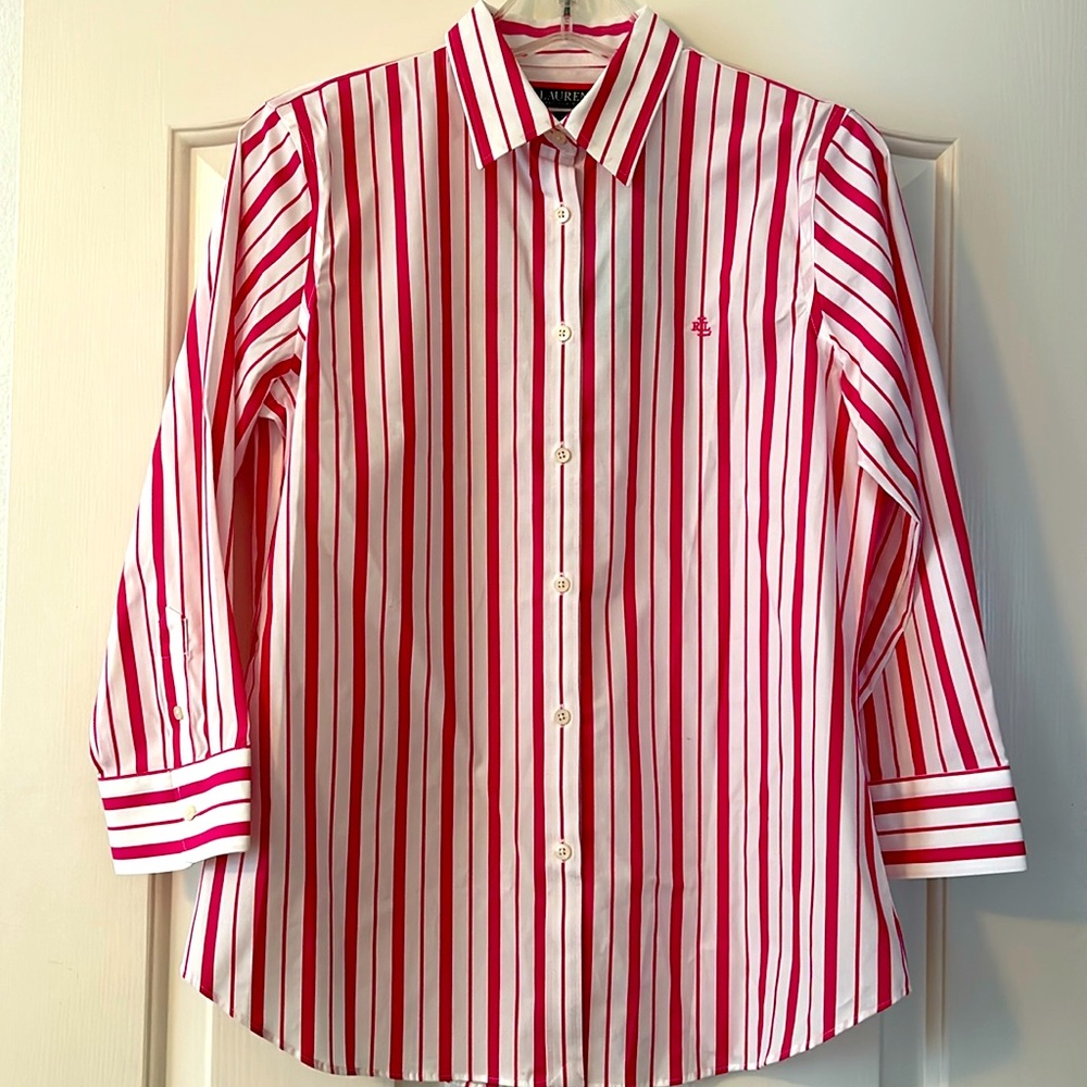 Lauren pink stripe blouse